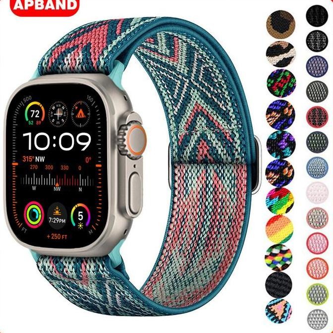 Tali Jam Tangan Nylon Sport Strap for Apple Watch Ultra 2 49mm 10 9 8 7 6 SE 46mm 42mm 45mm 41mm 44m