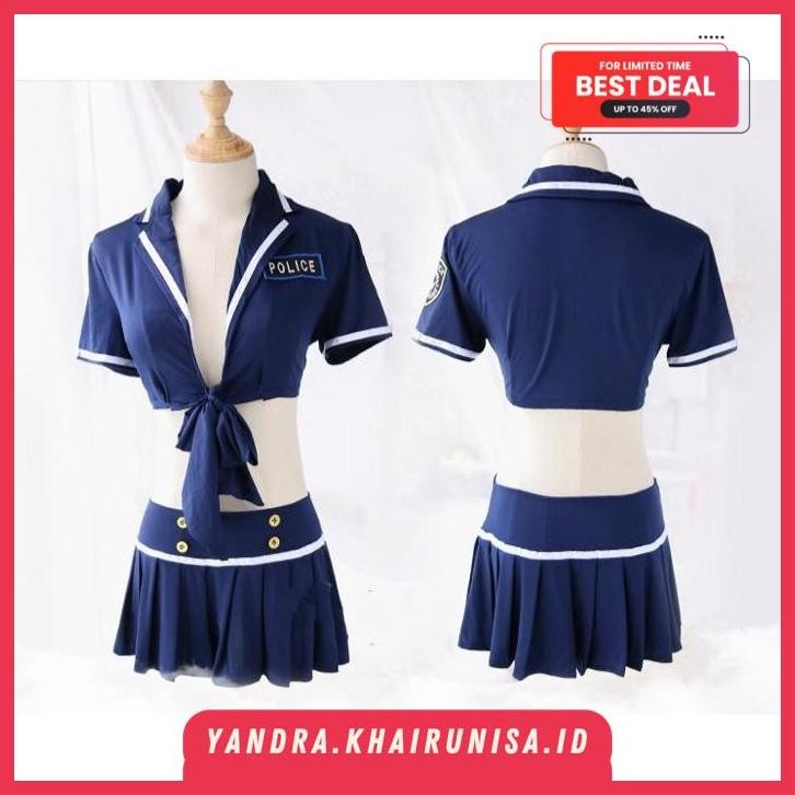 STOCK SET KOSTUM PERAN POLISI WANITA SEKSI BAJU DINAS MALAM POLWAN NAKAL PIYAMA LINGERIE SEXY POLICE