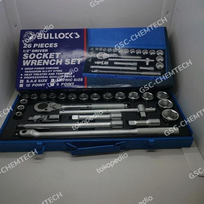 Kunci Socket Set Bullock Inch, 1/2" DR 26Pcs 6PT ( 3/8" s/d 1-1/4")