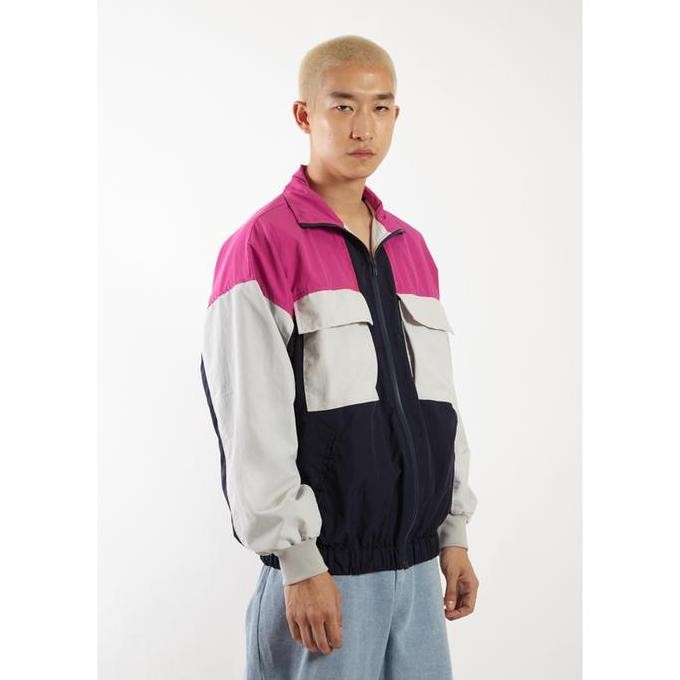 Grosir Ocwa Elvis Colorblock 80S Inspired Waterproof Jacket Pink Fuchsia Grey Navy Blue Men