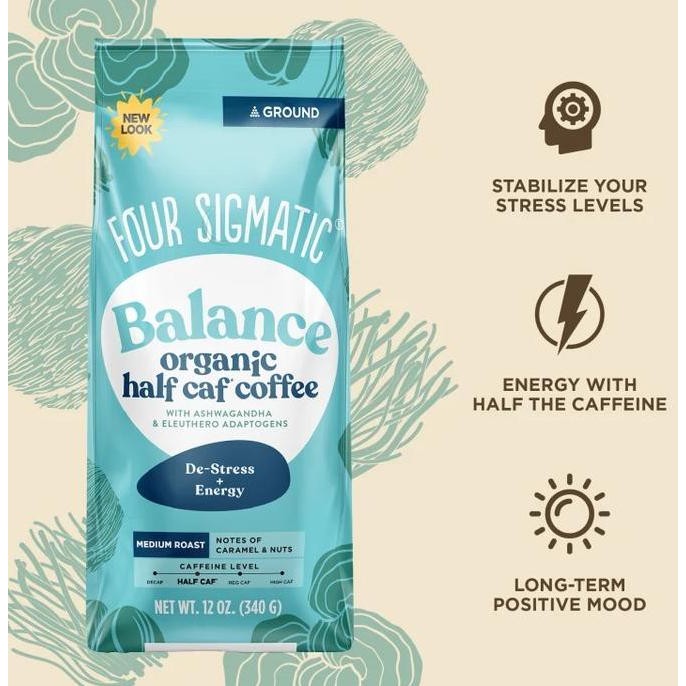 

Four Sigmatic Balance Half Caf Ground Coffee Ashwagandha Chaga Tulsi