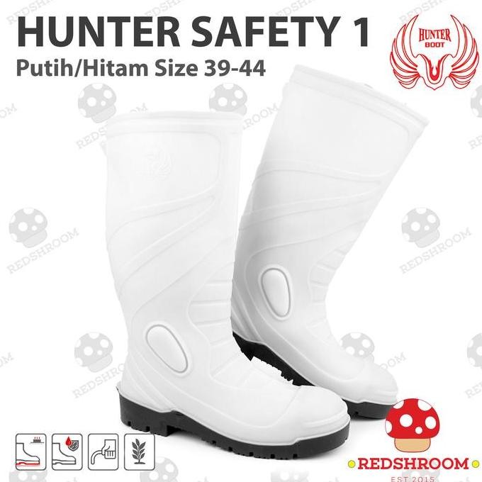 

Terlaris Sepatu Boot Tinggi Hunter Safety 1 Putih Toe Cap Besi Anti Slip & Air Karet Lokal Shoes Kerja