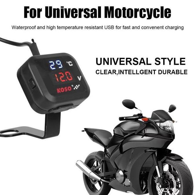 Universal Untuk Semua Motor MobilKoso Voltmeter 3in1 Pengukur Alat Ukur Tegangan Aki Suhu Digital Ja