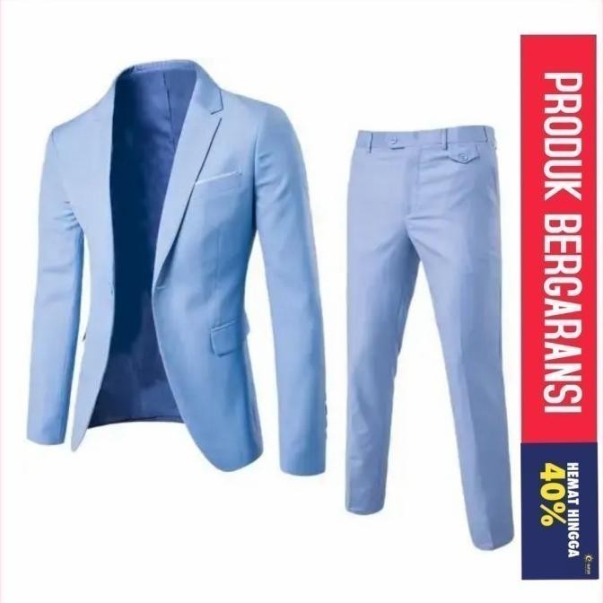 SETELAN JAS BLAZER PRIA BLAZER KERJA BIRU MUDA murah