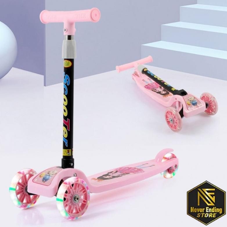 NEW Scooter Otoped Skuter Anak Warna Lampu Led Ban Menyala Balita Murah Pink Biru Hijau