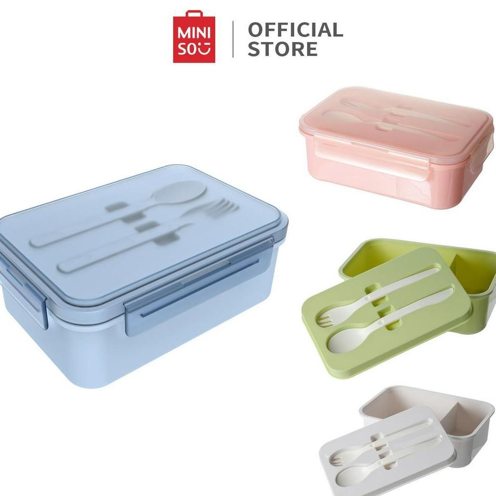 Miniso Lunch Box Set Kotak Makan 1200ml Kotak Bekal  Anti tumpah Free Sendok dan Garpu