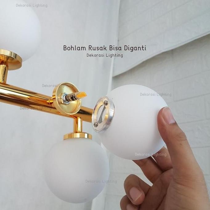 Lampu gantung gold panjang 150cm kaca susu meja makan meja island