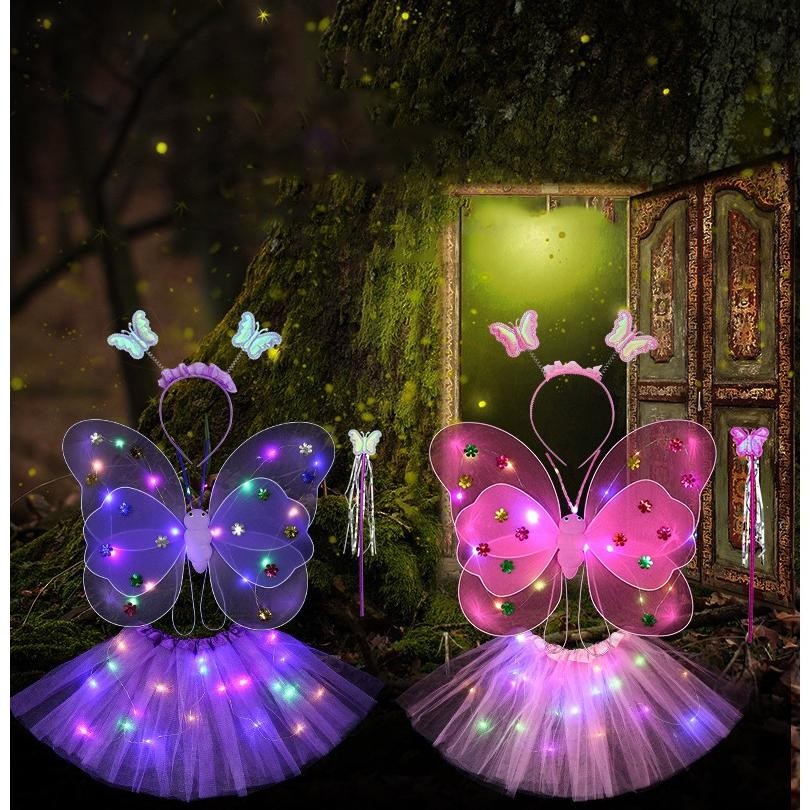 

Original Set Kostum Sayap Peri Led 4In1 - Sayap Tongkat Bando Rok Anak Pesta