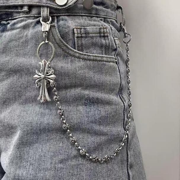 Chrome Hearts Rantai Jeans Salib Manikmanik Bundar Pedang