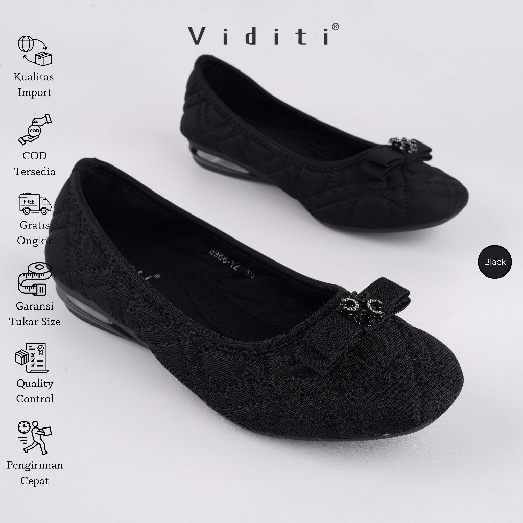 Viditi Rica Flat | Sepatu Import Wanita | Kerja | Kuliah | Lepes | Hitam | Shoes