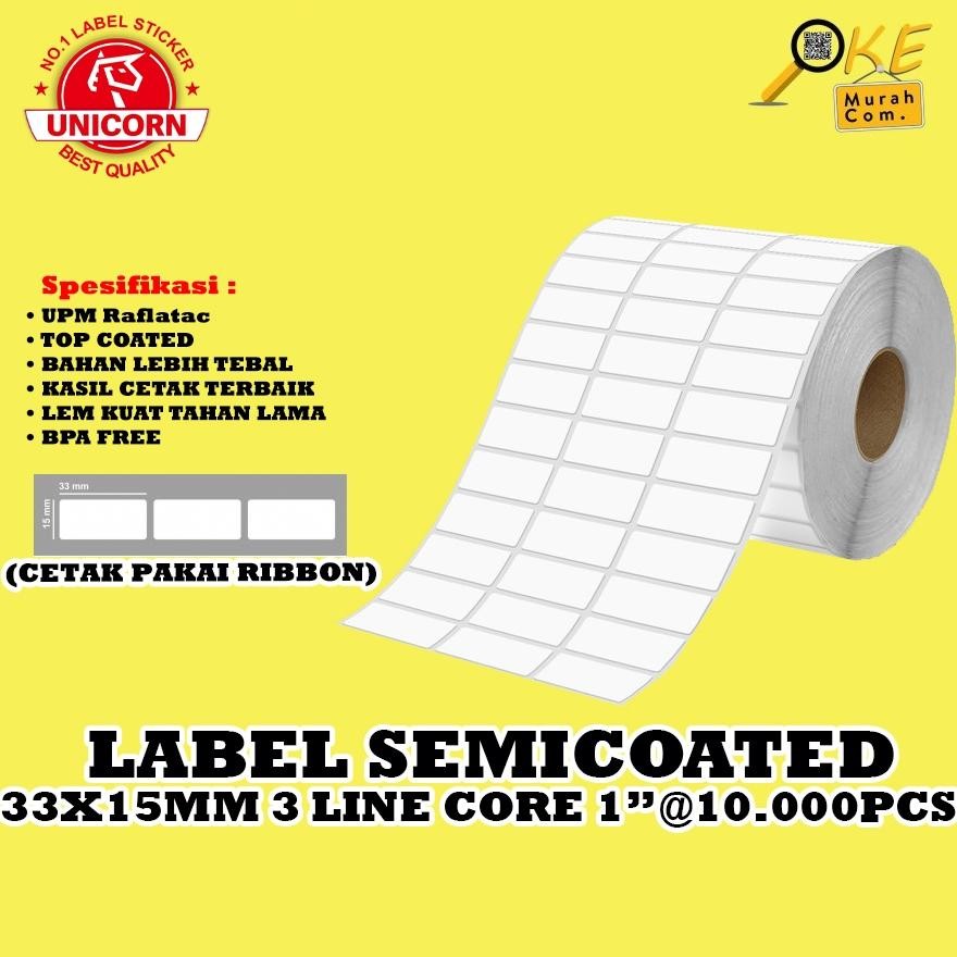 

Stiker Label Barcode Semicoated 33x15 mm / 33x15mm 3 Line Core 1 Inch Isi 10.000pcs SV9