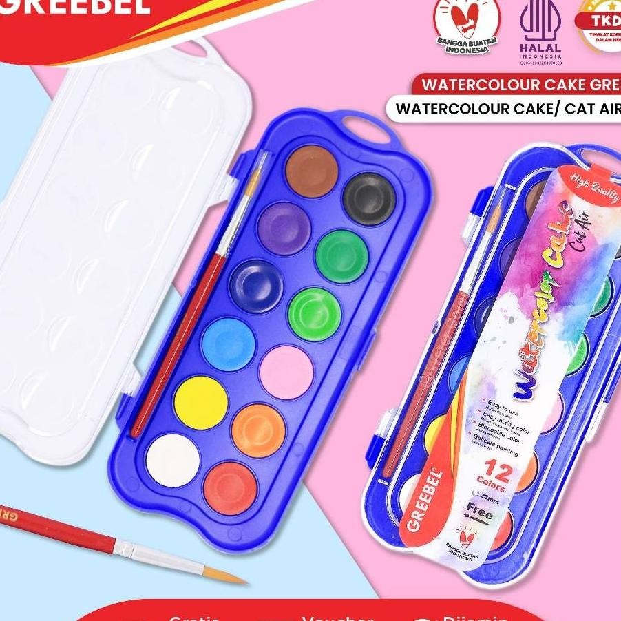 

Greebel Cat Air Padat Cat Lukis Set Watercolor Cake 12 Warna