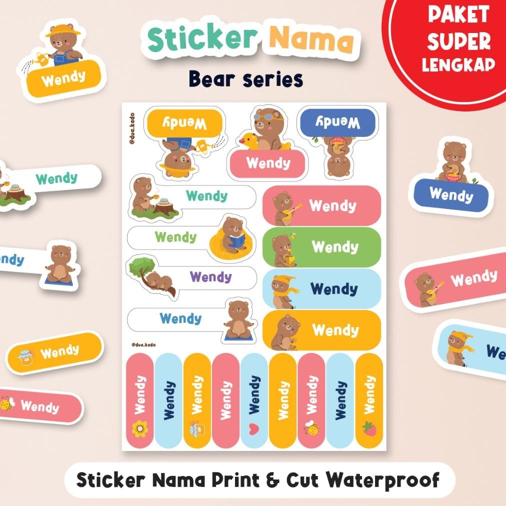 

Label Nama Waterproof all in one, Stiker Nama tumbler, kotak pensil, Print and Cut custom nama SV9