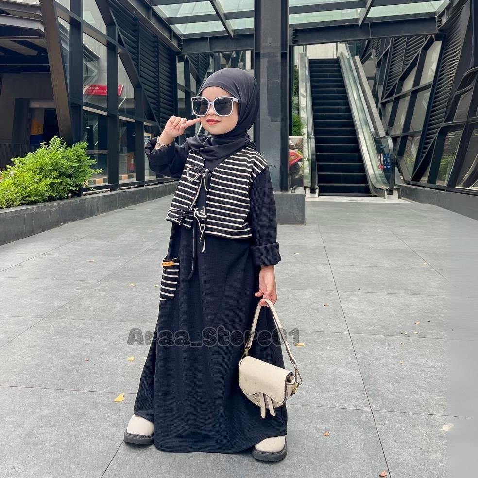 Gamis Lebaran Anak Perempuan model Rompi Kekinian Dress anak Usia 1-12 Tahun Pakaian muslim anak per