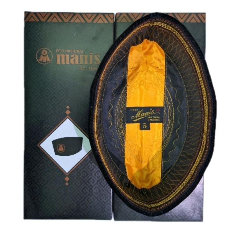 Peci Manis Kopiah Songkok Hitam Polos Non AC Plat Kuning Tanpa kertas Bahan Beludru Nyaman AST