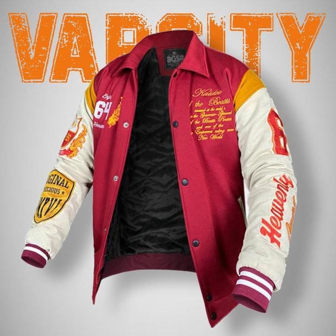 Jaket Bomber Pria Varsity Baseball Jacket Motor Touring Merah Vintage (Best Quality)