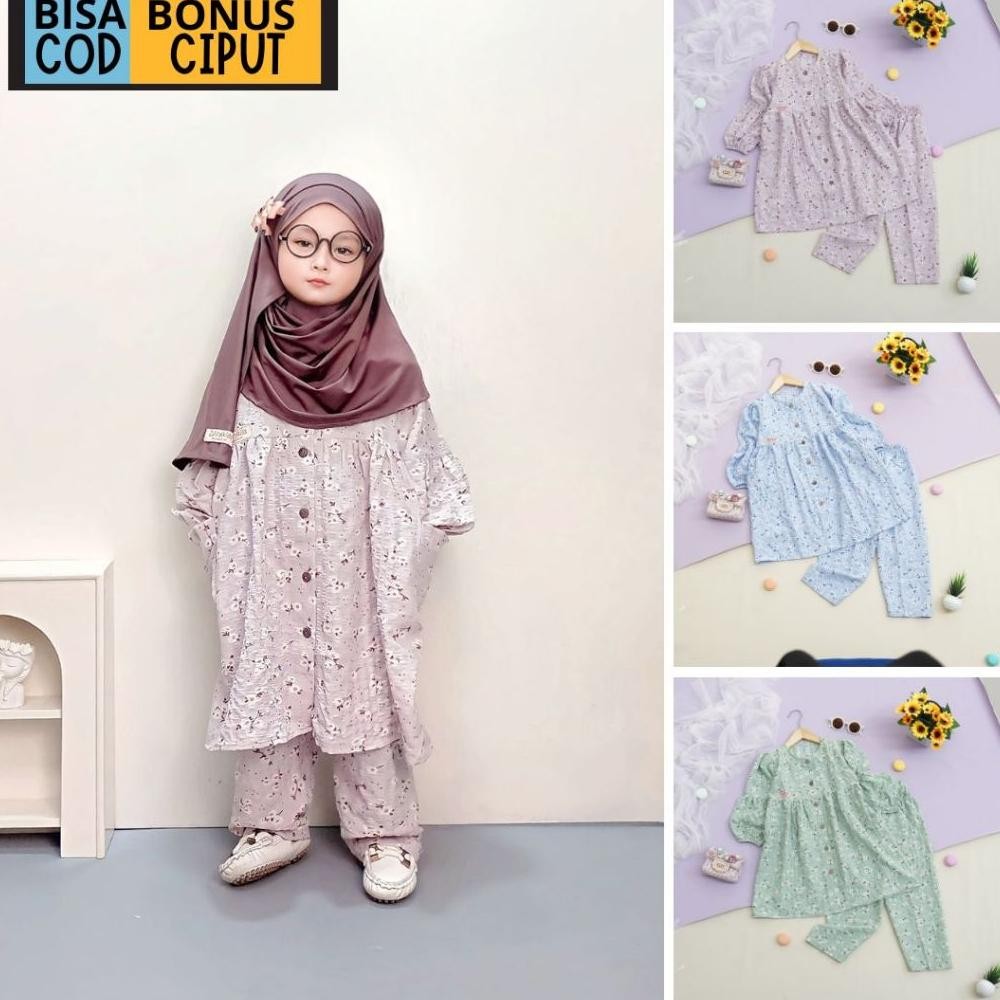 Zalira Kids - Setelan anak alika | One set anak perempuan set jilbab usia 4-7 tahun tunik anak perem