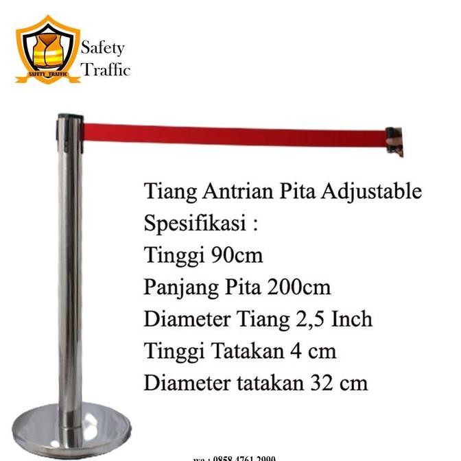 

Tiang Antrian Pembatas Stainless Adjustable Pita