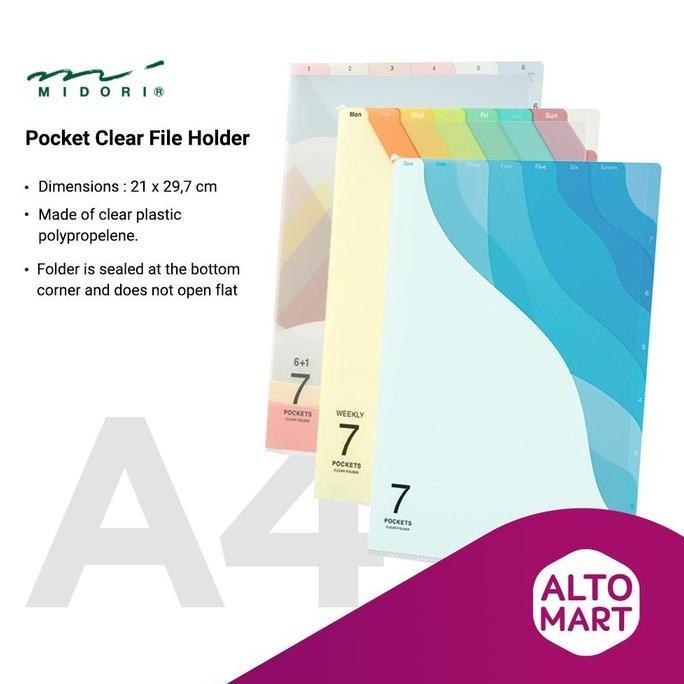 

NEW MIDORI 7 Pocket Clear File Holder A4 L Map Bening Document Keeper