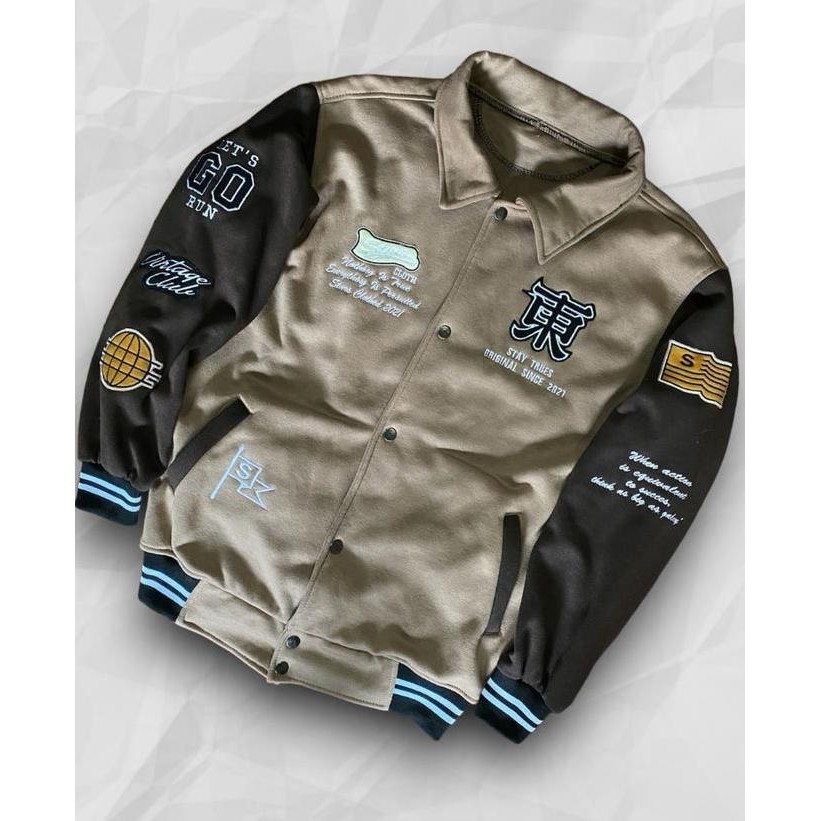 Jacket Varsity Kerah Terlaris Jumper Model Korean Aesthetic Jaket Farsity Kekinian Sablon Bordir 3Di