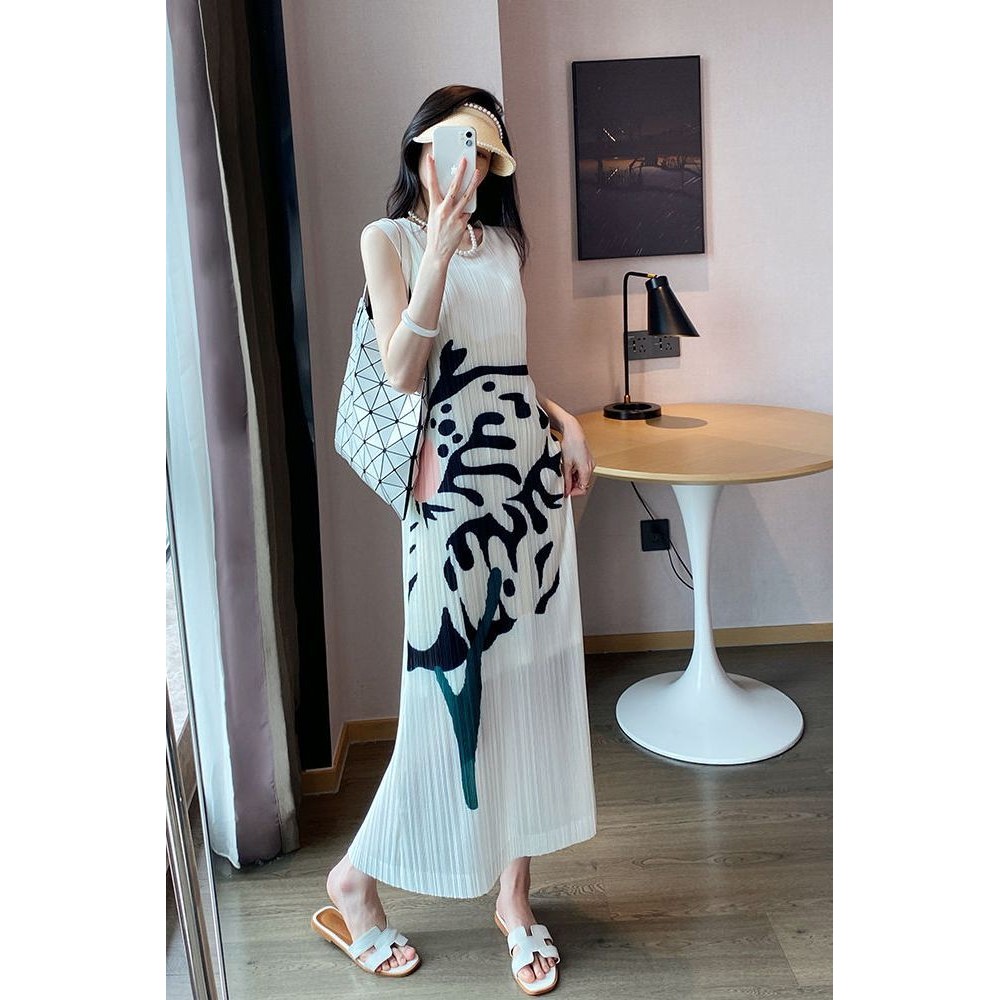 Gaun Bermotif Modis Dan Bergaya Untuk Wanita Gaun Rompi Lurus Ramping Rok Panjang Putih