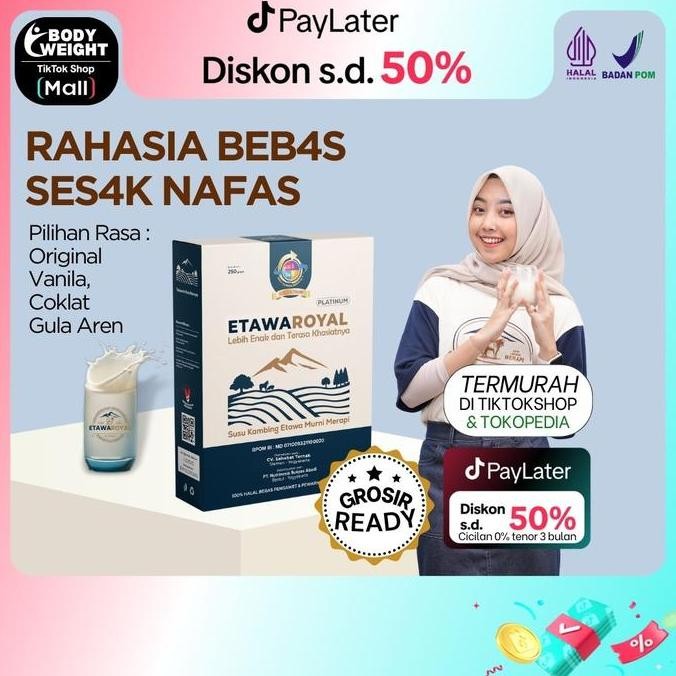

Etawaroyal Platinum - Susu Kambing Etawa Untuk Sesak Nafas Dan Nyeri Dada - Kemasan250Gr Paket 1 Box Kualitas Terbaik Harga Termurah