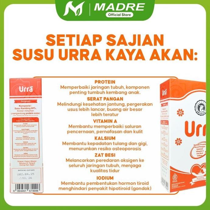 

4 Box Urra Susu Bubuk Kambing Etawa Saanen Bernutrisi Dairy Goat Milk Tinggi Kalsium Rendah Lemak Alami Organik 200Gr Kualitas Terbaik Harga Termurah