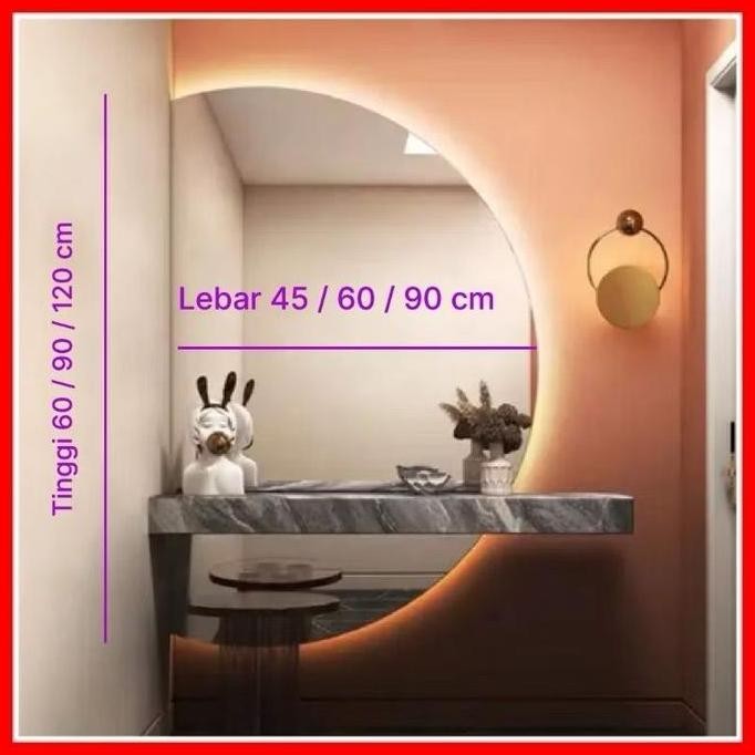 Cermin aesthetic setengah bulat / cermin rias / cermin dinding led lampu
