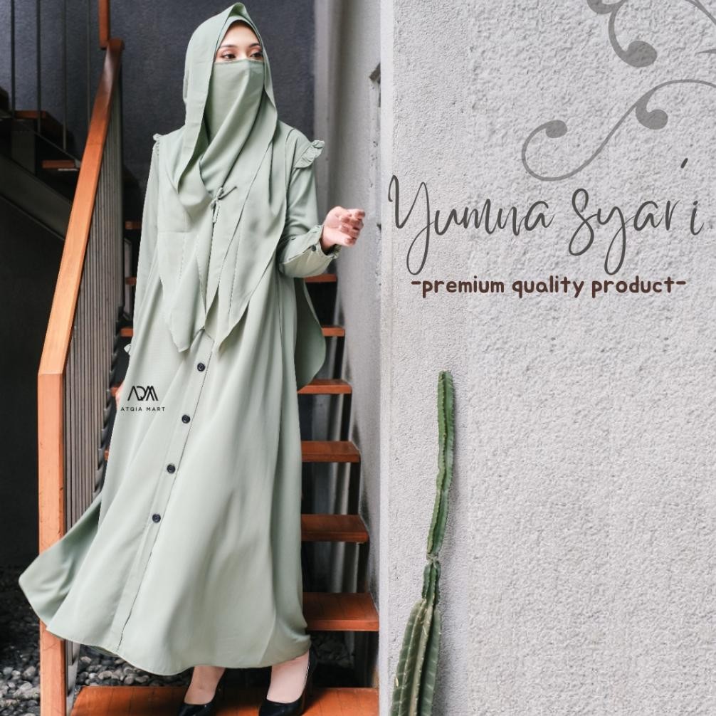 Atqia_Mart - Busana Muslim Gamis Syari Full Kancing Set Jilbab Plus Cadar Mecom Syari Set hijab Gami