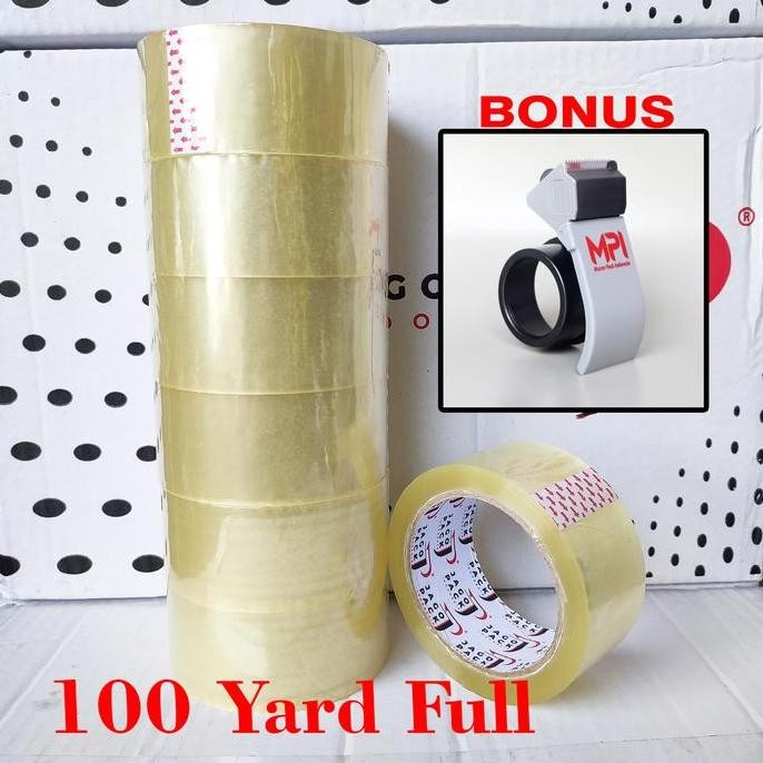 

[Bonus Dispenser] 6 Pcs - Lakban Bening 45 X 100 Yard Full - Lakban Packing - Jago Pack Indonesia Co