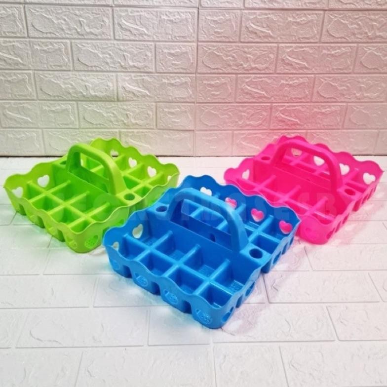 Joeraganlapak Rak Tempat Gelas Aqua Isi 10 / 12 / 16 Slot Skat Lubang Bahan Plastik Keranjang Minera