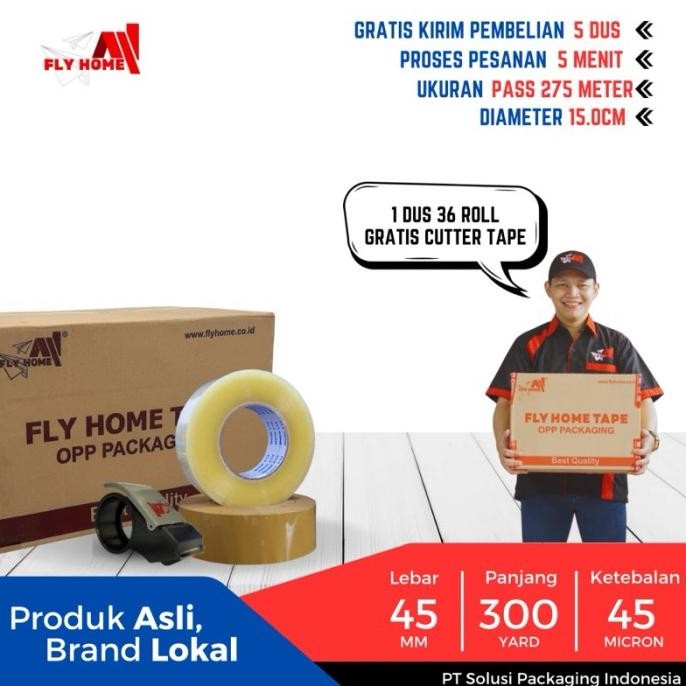 

Flyhome Lakban Bening Coklat 300Yard 275Meter 2Inci 45X300 Yard 1Dus 36Rolls Ukuran Asli Cargo Co