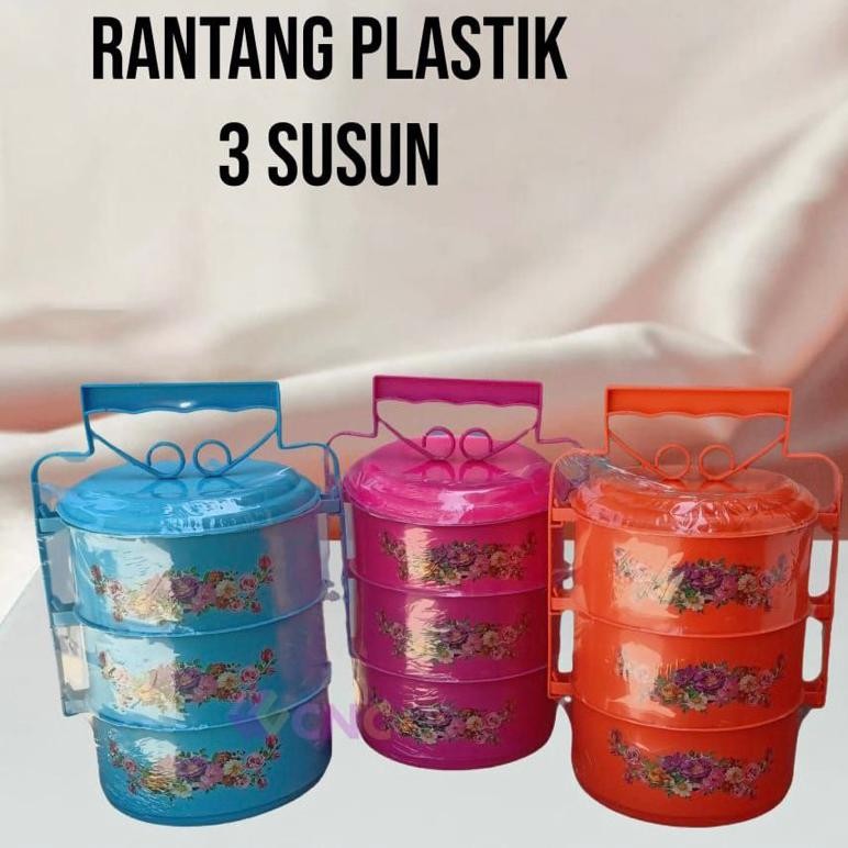 Rantang 4 / 3 Susun Plastik Gambar Bunga Tenteng Tingkat Gagang Viral