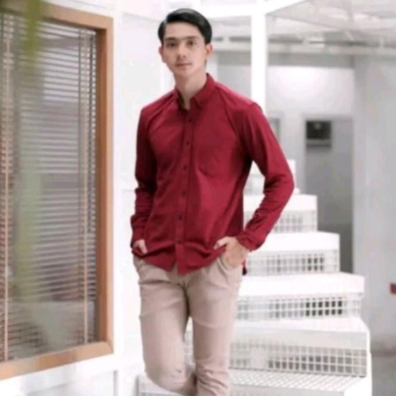 Viral Kemeja Hitam Pria Kemeja Polos Panjang Hitam Pria Kemeja Polos Formal Cowok Kemeja Maroon Leng