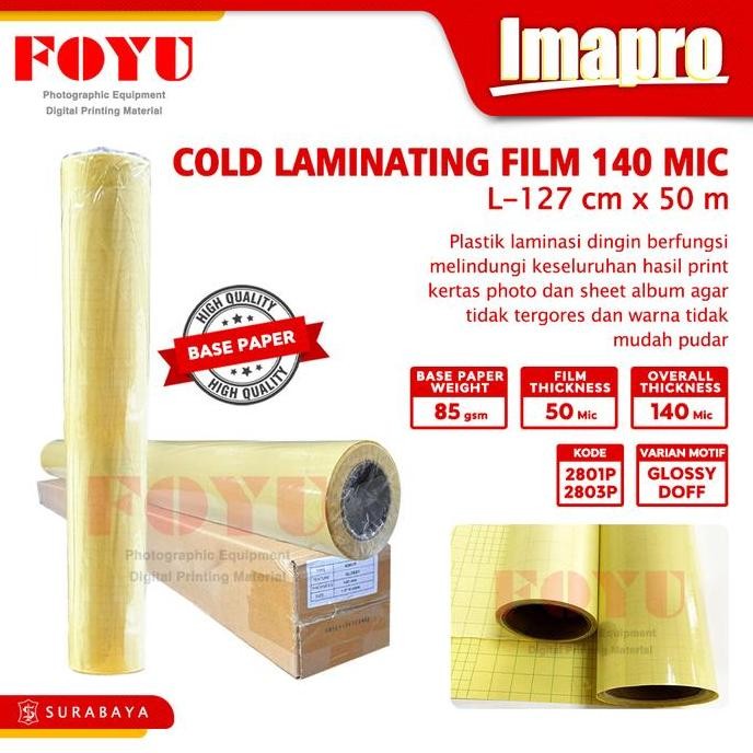 

Laminasi Laminating Dingin Cold Roll Gulungan Plastik Lem Stiker Album Kertas Foto Photo Paper 140 mic 127 CM x 50 M Meter Doff Glossy 2803P 2801P Stationery