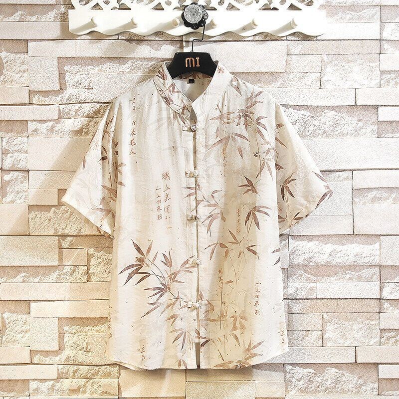 Kemeja Kancing Gaya Cina Pria Kemeja Santai Serbaguna Baru