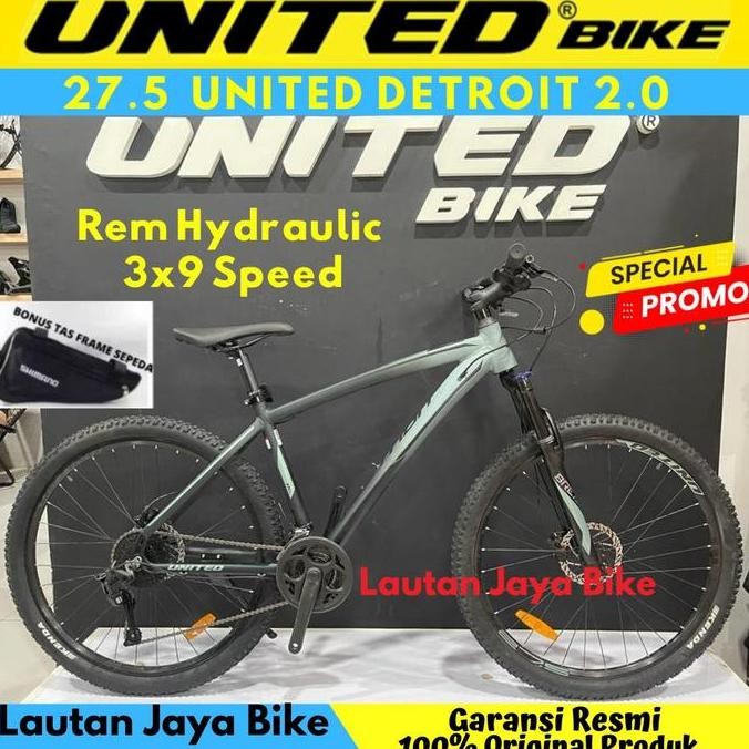 TERBARU - Sepeda 27.5 MTB UNITED DETROIT 2.0 Rem Hydraulic Fork bis lock 9 sp