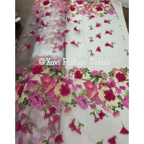 Kain Kaca Organza Original Motif 3D Bunga || Harga Per Setengah Meter(50cm)