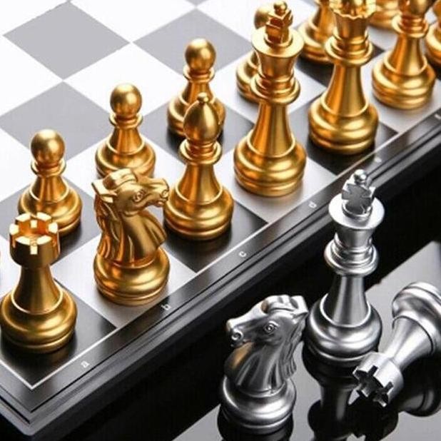 Catur Magnet Chess Board Game Dengan 32 Potongan Catur Emas Perak