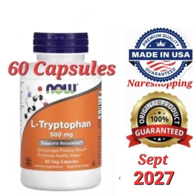 TERBARU - Now Foods USA L-Tryptophan Tryptophan 500 mg, 120 Veg Capsules Halal