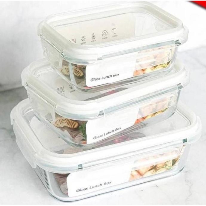 Glasslock Lunch Set Tempat Makan Wadah Kaca Food Storage Container 3in1