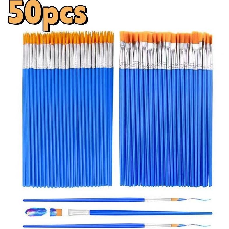 

baru 50pcs set kuas akrilik ujung datar - kuas cat air nilon untuk lukisan artistik