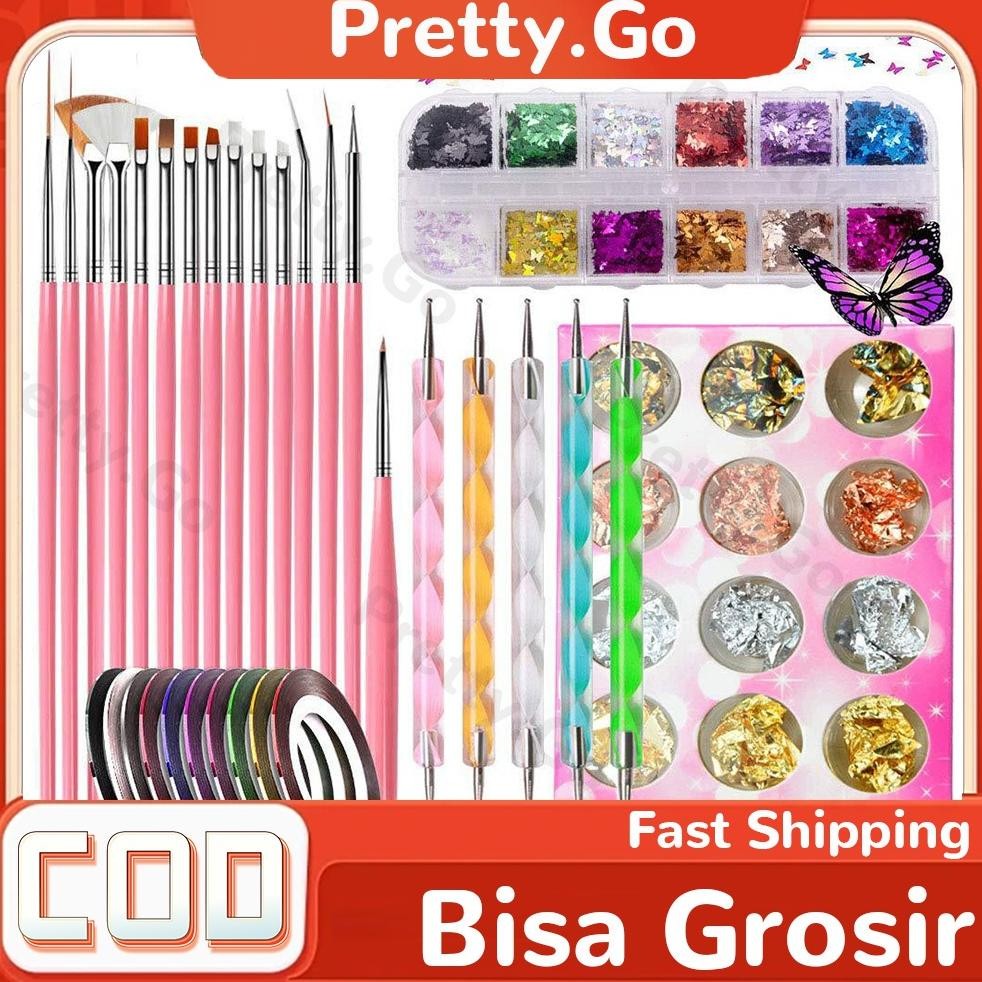 

baru kit kuas kuku akrilik profesional - set diy nail art + lem + brush gel uv