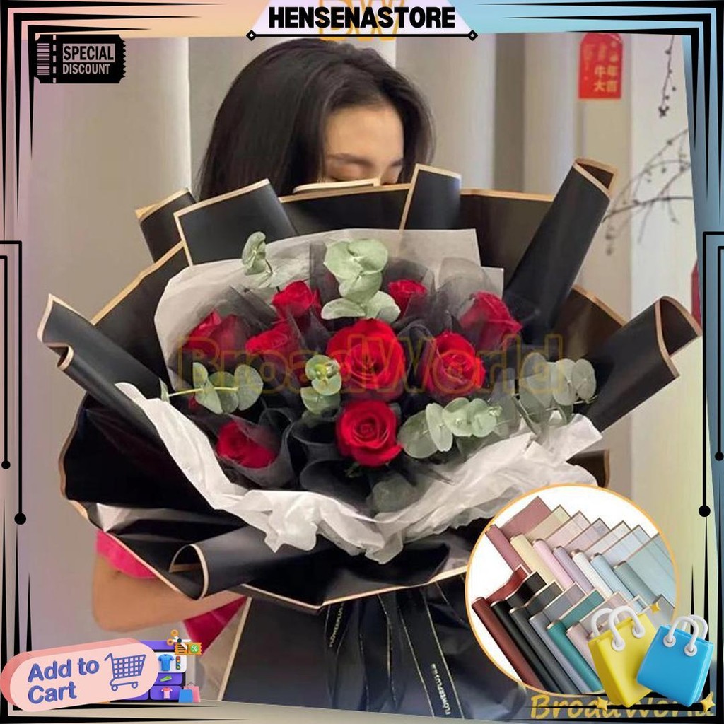 

20 Lembar Kertas Buket Bunga List Gold Line Emas Flower Wrapping Cellophane Paper Florist / Flower Wrapping Pack List Gold Sale