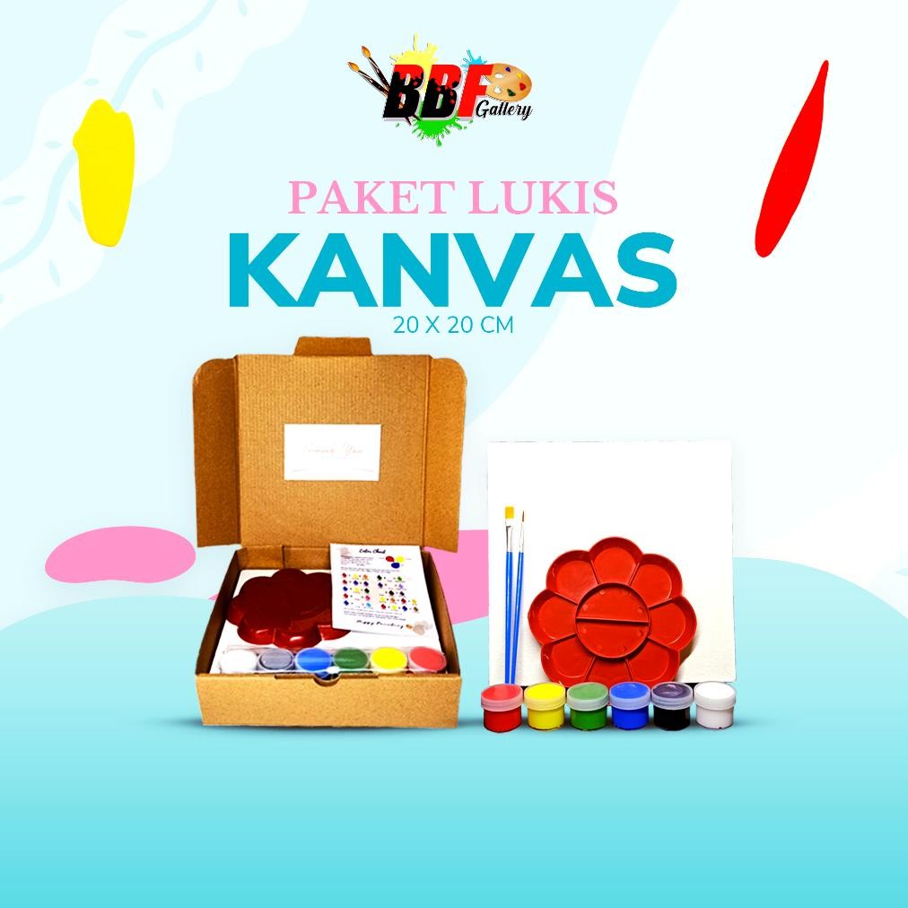 

baru set lukis kanvas 20x20 lengkap - cat akrilik, kuas, palet & canvas untuk sekolah seni