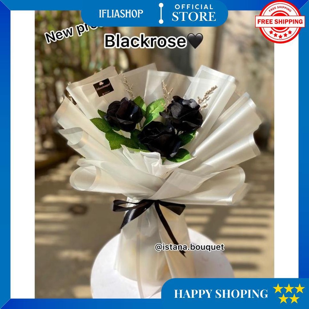Buket Bunga Mawar Hitam Artificial | Buket Bunga Ultah | Buket Bunga Wisuda | Mawar Hitam Premium|Bu