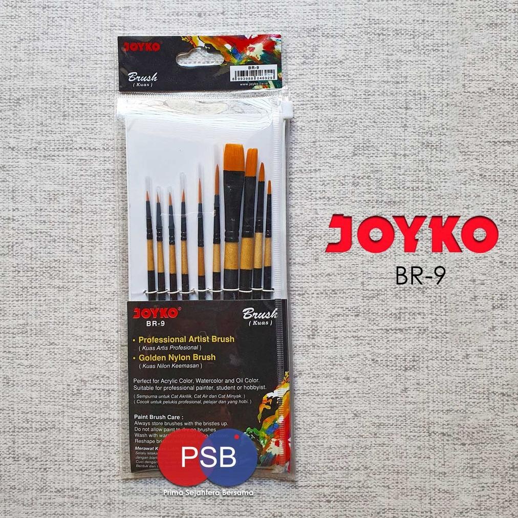 

baru joyko round brush set br-9 - kuas lukis 10pcs cat air/akrilik joyko original