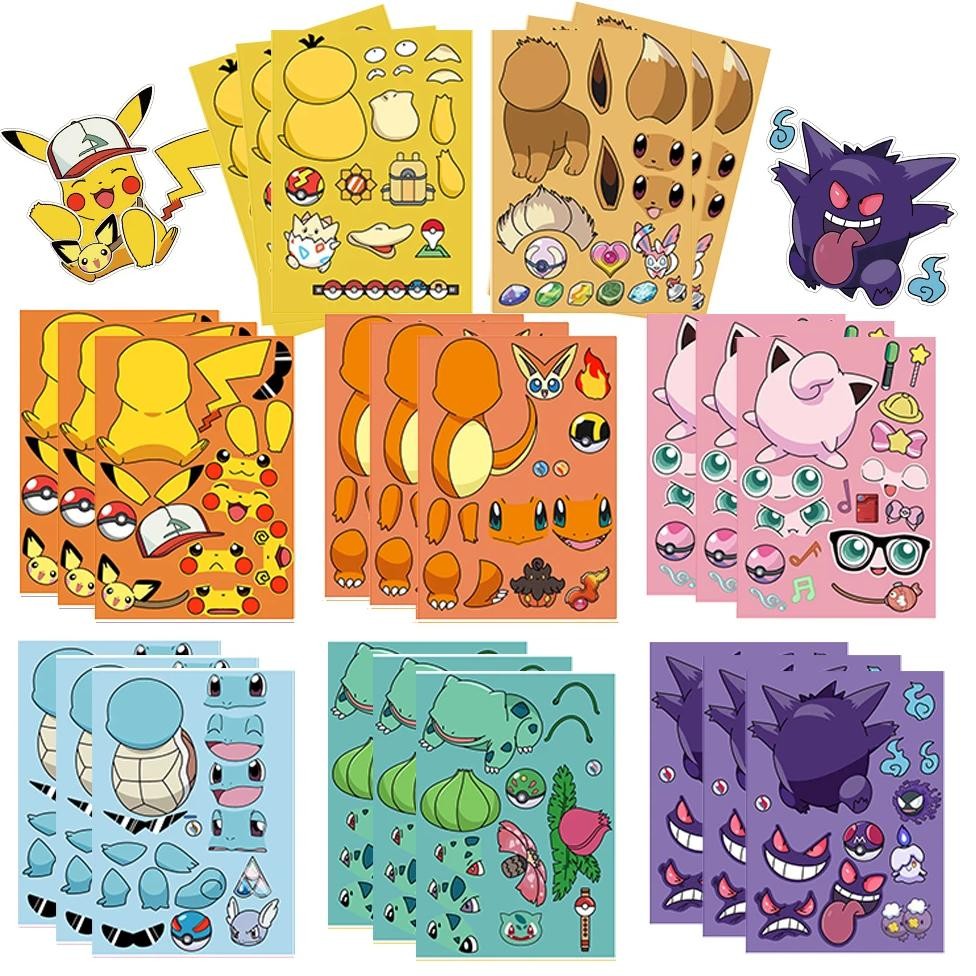 

32Sheets Children DIY Puzzle Sticker Pokemon Face Funny Anime Pikachu Assemble Stickers Kids Toys Boys Girls Gifts