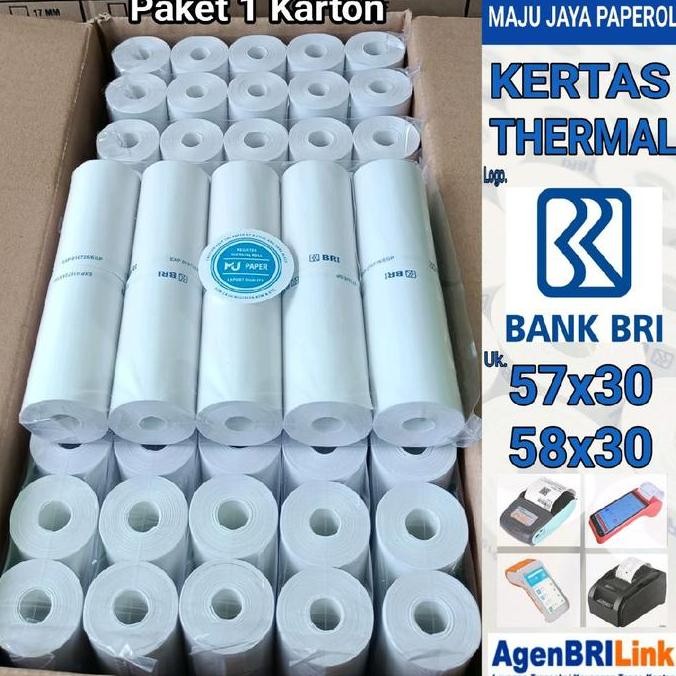

BEBAS ONGKIR - 100 ROLL KERTAS THERMAL EDC LOGO BRI 58X30 / 57X30 EDC BRILINK