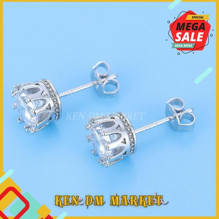ANTING WANITA KOREA SILVER S925 MOTIF CROWN KRISTAL CRYSTAL AT001 BAHAN BERKUALITAS TINGGI 